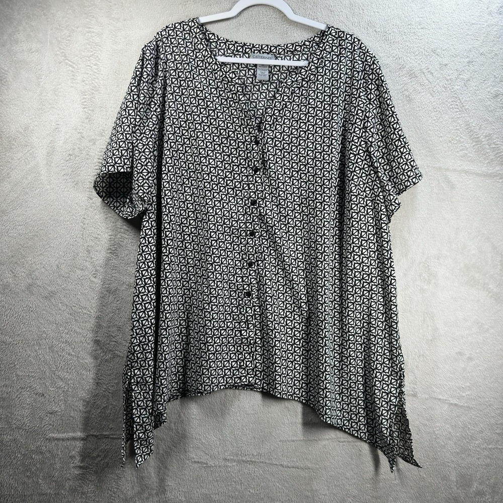 Catherines Short Sleeve Geometric Print Button Front Blouse Women's Plus 2X